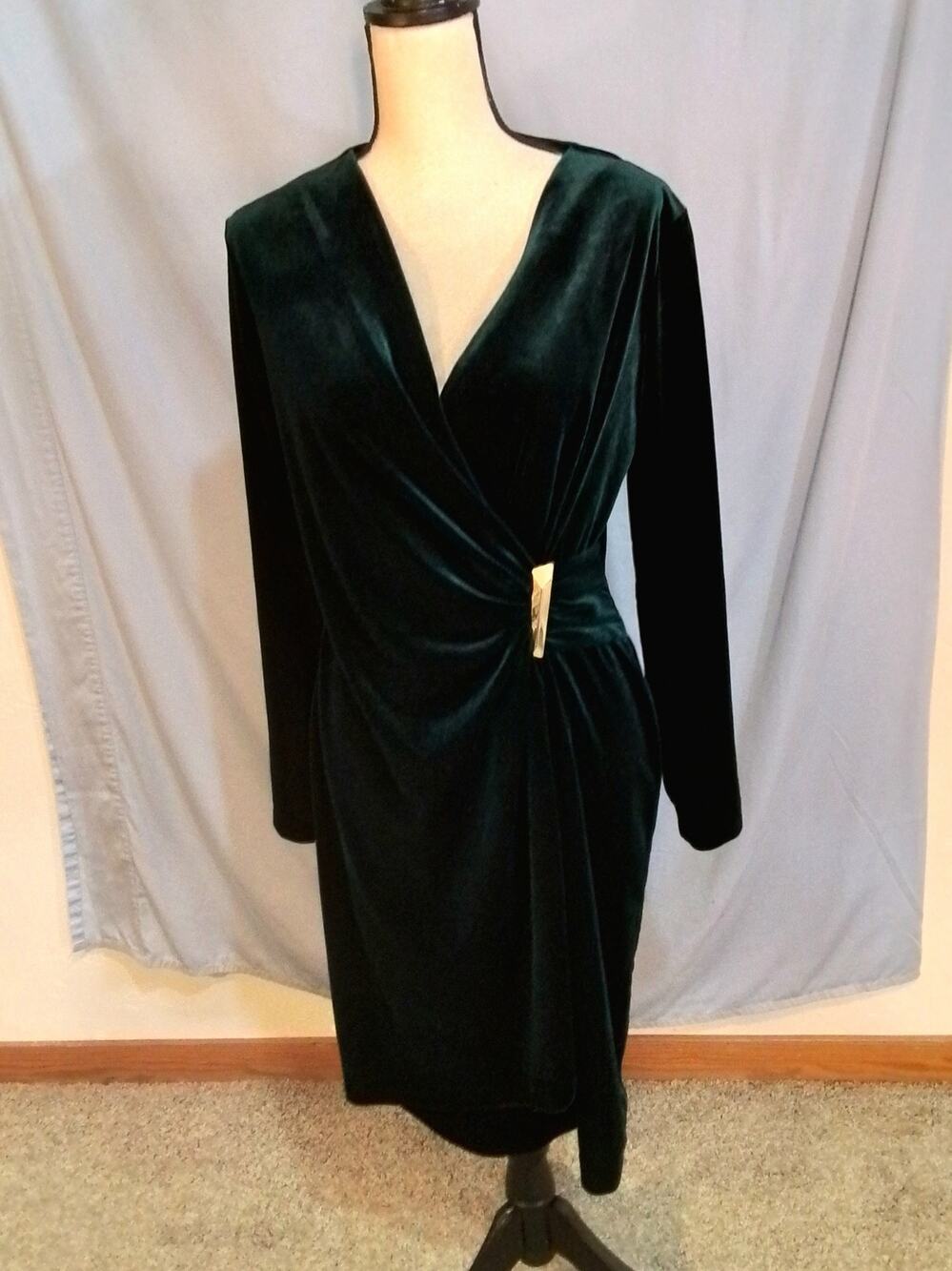 Calvin Klein dark green velvet dress